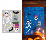 Halloweeni geeliga aknakleebised &ndash; skelett ja surnuaed