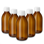 Pruun klaaspudel 200 ml PP28 valge turvakorgiga, 5-tk komplekt