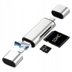 USB OTG m&auml;lukaardilugeja SD MicroSD koos USB-C ja Micro USB-ga, USB OTG atminties kortelių skaitytuvas SD MicroSD su USB-C ir Micro USB