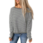 Puuvillane triibuline naiste pluus Longsleeve XL, valge/hall, XL