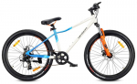 26‑tolline MTB maastikuratas Shimano 7‑k&auml;iguline vedrustuse, ketaspidurite ja tugijalaga Verdant Calix &ndash; valge, sinine, oranž