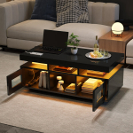 Kohvilaud 100x50x43 cm LED-valgustuse ja pistikupesadega must