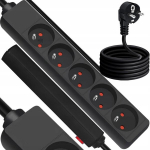 Pikendusjuhe 5 pistikupesaga, 1,5m, must, maandusega