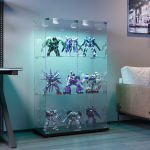 LED-klaasist vitriinkapp, kollektsioonikapp, topeltuksed lukuga, modernne stiil, must