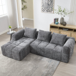 Moodne L-kujuline diivan, Chenille, 3 istekohta, lamamisdiivaniga, 3 patja, k&uuml;ljetasku puldile, hall