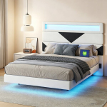 Voodi, 160 x 200 cm, kaks USB laadimispesa, samet, valge/must