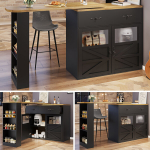 Pikendatav baarilaud 138-204x39x104 cm, 360&deg; p&ouml;&ouml;rlemine, kaasaegne, panipaigaga, must