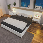 Kaheinimesevoodi LED-&ouml;&ouml;sahtlite ja USB-C-ga 160x200 cm, Sonoma tamm/valge, ilma madratsita