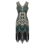 Gatsby stiilis kleit naistele Saitdress, roheline, narmastega litrikleit 1920ndate stiil
