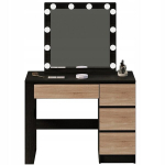 Kosmeetikalaud LED-peegliga, must, loft-stiilis
