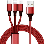 Multifunktsionaalne 3-&uuml;hes USB laadimiskaabel iPhone/Type-C/Micro USB jaoks, Raudona