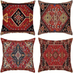 4tk Punane Must Linane Dekoratiivsed Padjakatted 45.72x45.72cm Vintage Vaip Muster