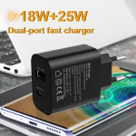 25W Kahe-Pordi USB-C Kiirlaadija: &Uuml;hildub iPhone 15/Pro Max/Samsung Galaxy ja Rohkem - Must