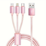OLISHEN 3-&uuml;hes Nailon Punutud USB Laadimiskaabel, Universaalne Kiirlaadimine., Rose Golden