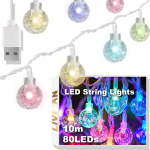 USB-toitega kristallkuulidega LED-valguskett LIVMAN cxg004, 10m, 80LEDi