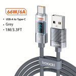 Toocki 66W USB A-C kiirlaadimiskaabel intelligentselt kuvatav laadimisv&otilde;imsus., Pilka