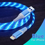 MFi Sertifitseeritud USB-A iOS Kiire Laadimiskaabel N&auml;htava LED-iga iPhone jaoks, Mėlyna