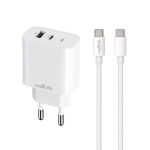 Maxlife MXTC-06-20AC PD QC laadija 1x USB-C 1x USB 20W valge + USB-C - USB-C kaabel 20W