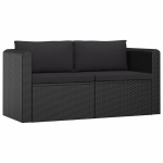 vidaXL 2-osaline aiadiivanikomplekt patjadega, pol&uuml;rotang, must