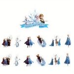 Disney Frozen Elsa & Anna S&uuml;nnip&auml;eva Tordikaunistus - Lumekuninganna Lumehelbe Kaunistused K&uuml;psetamise Entusiastidele, Už&scaron;aldyta įdėta kortelė 12 mažų + 1 didelė