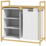 Pesukorv pesukotiga, riidest sahtel, bambus, 70x36x70 cm, Valge/Puit