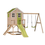 Laste puidust m&auml;nguv&auml;ljak, m&auml;ngumaja kiigega, Wendi Toys M28L, roheline, 330 x 405 x 242 cm