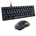 61-klahviga v&auml;rviline taustvalgustusega mehaaniline klaviatuur siniste l&uuml;lititega + juhtmega &otilde;&otilde;nsus RGB hiir klaviatuur ja hiire komplekt.