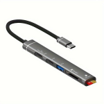 5-&uuml;hes USB-C jaotur kahetise SD/TF kaardilugejaga, &uuml;hilduv Huawei Type-C seadmetega , Gun Grey Type-c sąsaja (skaityti 2TC+TF+SD+USB)
