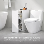 HOMCOM Vannitoakapp kitsas, WC-kapp k&uuml;lgkapp ratastega, sahtliga, sh. 3 s&uuml;gavat sahtlit, ni&scaron;&scaron; riiul, vannitoakapp v&auml;ikestesse ruumidesse, elutuppa, vannituppa, 47 x 25 x 66,5 cm Valge, Valge