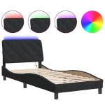 &uuml;heinimese voodi，t&auml;iskasvanu voodi，voodiraam LED-tuledega, must, 90x200 cm, samet CFE5240604