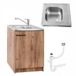 K&ouml;&ouml;gikapp, deante valamu, kroomitud segistuskraan, sifoon, kuldne tamm, 60x50cm