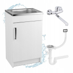 K&ouml;&ouml;gikapp, valamu, seinale paigaldatav kroomitud segistuskraan, sifoon, valge, 50x40cm