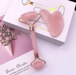 Jade roller, jade rull gua sha roosa kvartsiga, n&auml;omassaažiseade