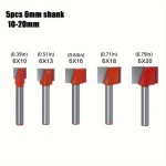 1tk/4tk/5tk/9tk, 6mm varre pindade freesimine puidut&ouml;&ouml; t&ouml;&ouml;riist., 5 vnt (10+13+16+18+20mm)