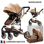 BAZARLAND30 3-in-1 Lastev K&auml;ru Beebi Kombineeritud Istme-Auto Kandel Reversible Reguleeritav K&otilde;rge Kvaliteet Rehvide Puhumiskindel Khaki Cane