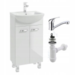 Vannitoakapp valamuga vabalt seisev valge p&ouml;&ouml;rlev kroomitud segistuskraan 45cm