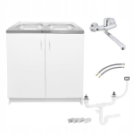 Valge k&ouml;&ouml;gikapp 2-kohaline valamu kroomitud seinasegistuskraan sifoon 80x50cm