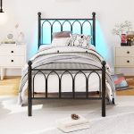 Metallvoodi raam, LED valgustus, USB, 90x200 cm