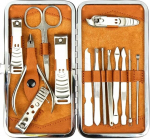 H&S manik&uuml;&uuml;ri ja pedik&uuml;&uuml;ri komplekt, 14-osaline, roostevabast terasest, koos &uuml;mbrisega, oranž