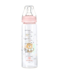 Klaasist lutipudel KikkaBoo Savanna Pink 240 ml, h&uuml;gieeniline, beebis&otilde;bralik