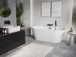 Mexen Oris ribadeta seina&auml;&auml;rne eraldiseisev vann 150 x 75 cm, valge, must &uuml;levool - 52871507500-70, 150 x 75 cm