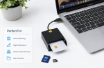 iLike 4-in-1 USB Smart Card Reader with SIM, SD & Micro SD Support, CAC Reader for ID Cards, Bank Cards, eID and Memory Cards Black