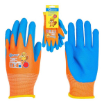 Geko Kaitsekindad, G75060, Suurus 2, pol&uuml;ester (13G), lateksvaht, CE, EN 388: 2016 + A1:2018, elastne mansett, oranž-sinine