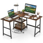 Kirjutuslaud, L-kujuline nurgalaud pistikupesade ja USB-portidega, 120x120x75 cm, Must
