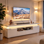 TV-alus,LED-valgustuse ja integreeritud USB-laadimisjaamaga, valge