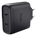 Trust Maxo 25525, 65W, 2xUSB-C, GaN laadija, PD 3.0, PPS, 20V, 5V, 2m, must