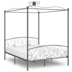 vidaXL baldahhiiniga voodiraam, hall, metall, 180 x 200 cm, Pilka