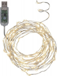 USB Valguskett "Kastetilgad" 100 LED tuld, k&uuml;lm valge, h&otilde;bedane, Pikkus 5m, toitejuhe 1m, -pinge 5V DC
