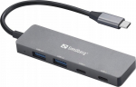 Sandberg 136-50 Usb-c jaam, 4 porti, alumiinium korpus