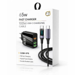 65 W kiirlaadimisadapter 3 USB ja 2 Type-C pordiga + 100 W USB-C&ndash;USB-C 5 A kaabel